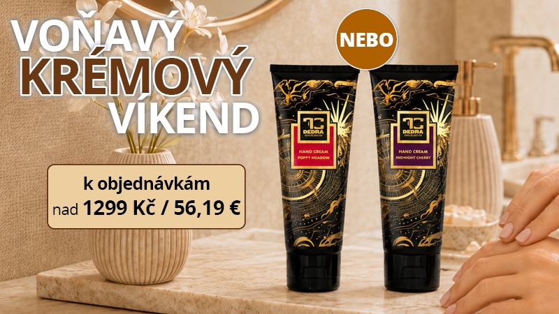 VÍKENDOVÁ AKCE JE TADY! 🎉 Vyberte si jeden parfémovaný krém na ruce k objednávkám nad 1299 Kč/56,19 €. Akce platí do nedělní půlnoci 30.8. 2026 (23:59).