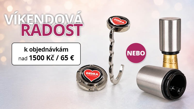 Vyberte si ZDARMA SAMOOTVÍRÁK na lahve nebo PODRŽTAŠKU skládací věšák k zavěšení na stůl už k objednávkám nad 1500 Kč/65 €. Platí pouze do nedělní půlnoci 6.9.2026 do 23:59.